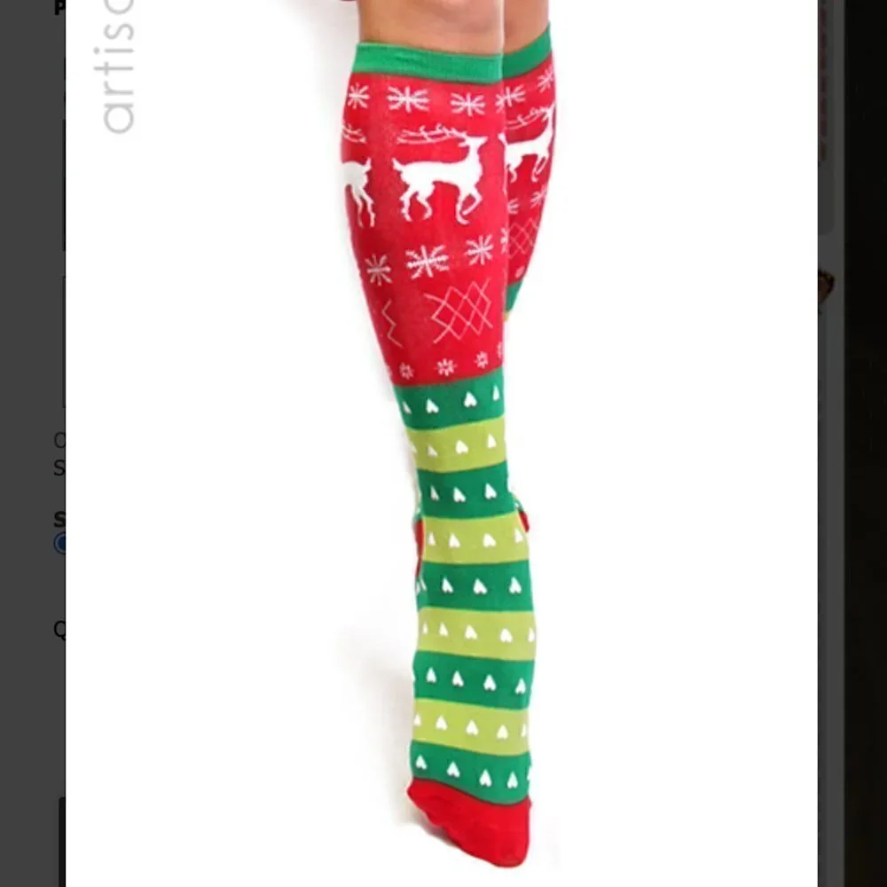Sock it to Me Women's Knee High Tacky Holiday Sweater Socks Christmas Red Green